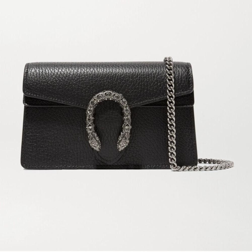 Gucci Black Leather Clutch with Silver Chain